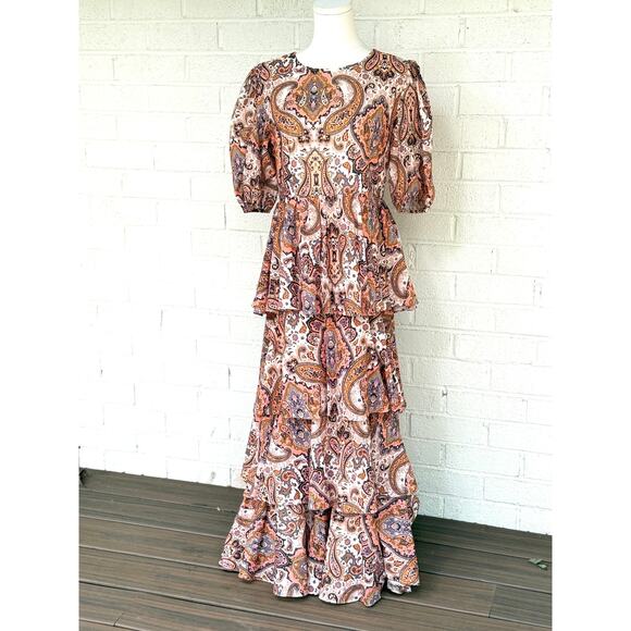Anthropologie x Kachel Tiered Maxi Dress Medium Boho Peasant Paisley Feminine - Picture 9 of 15